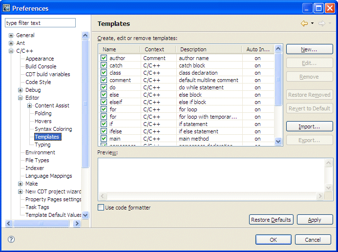 C/C++ Code Templates