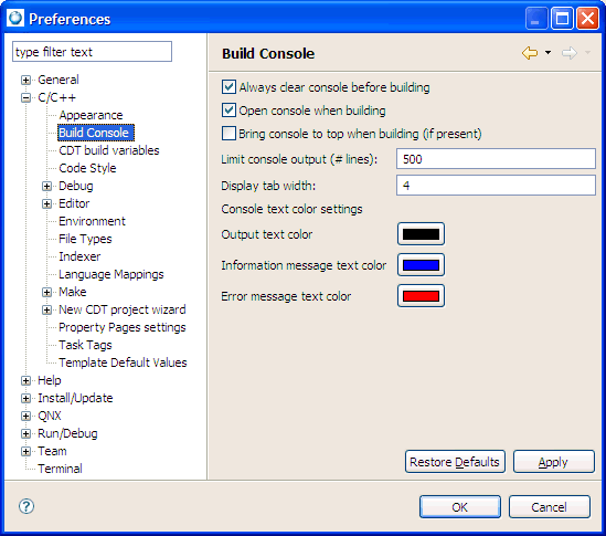 C-Build view preferences