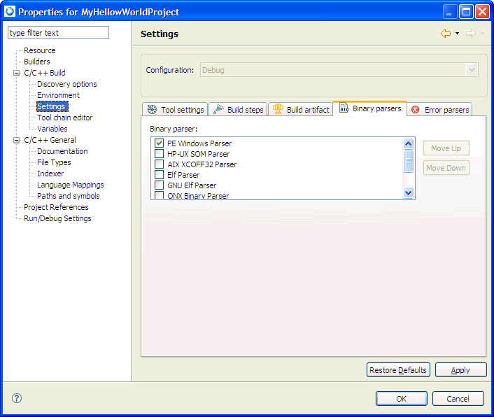 Binary Parser tab