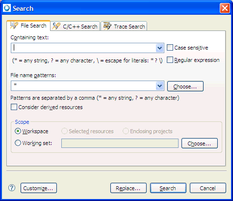 System Profiler: Search dialog