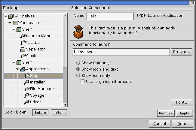 Shelf configuration dialog