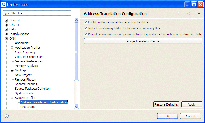 Address translation Preferences dialog