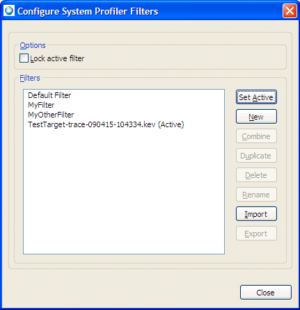 System Profiler: Configure filters