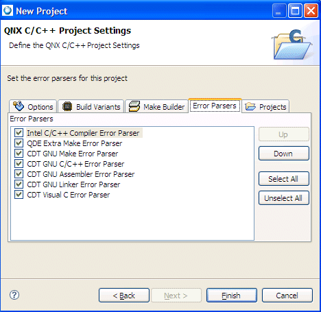 Common wizards: C/C++ Projects; Error Parsers tab