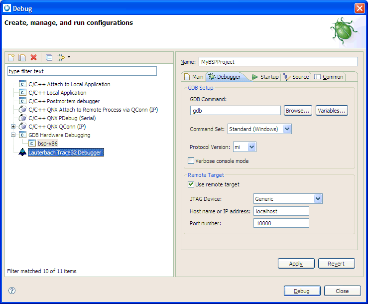 Lauterbach Trace32 Debugger launch configuration type