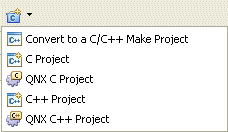 New C/C++ Project Wizards Menu