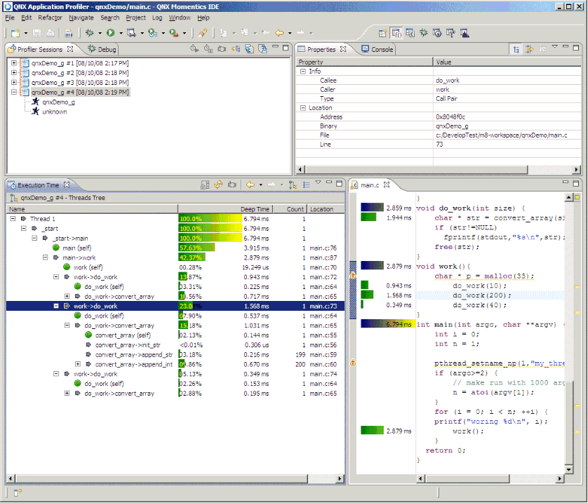 QNX Application Profiler perspective