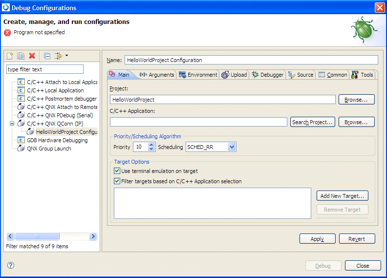 Launch Configurations dialog