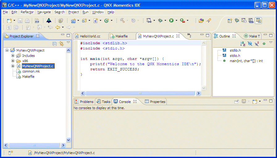 New QNX C Project: Build Variants tab