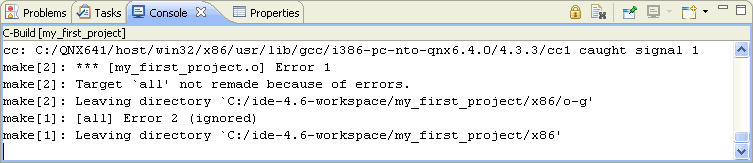 Compile errors in the Console view