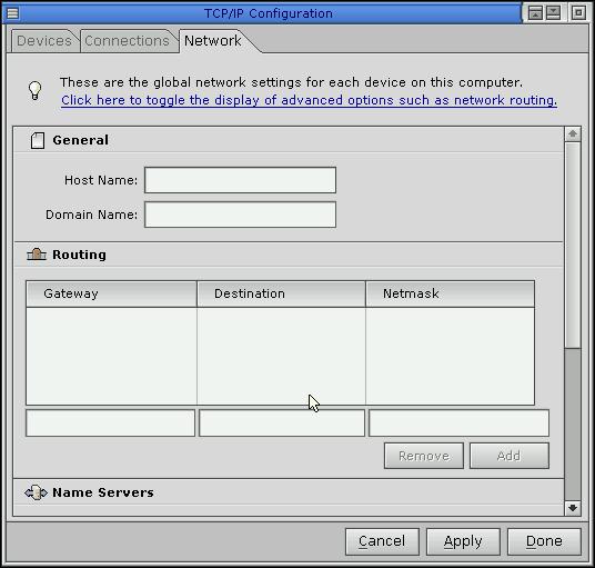 Network tab with advanced options