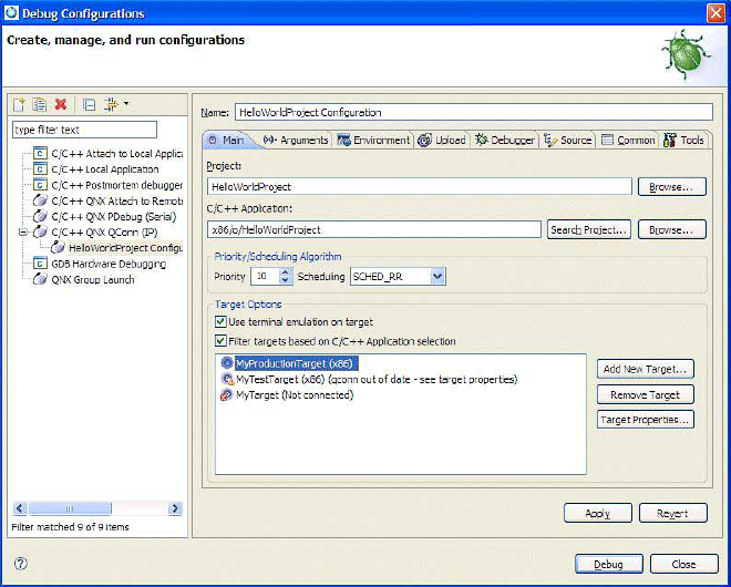 Screenshot of Main tab in launch configuration dialog