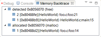 Memory Backtrace view