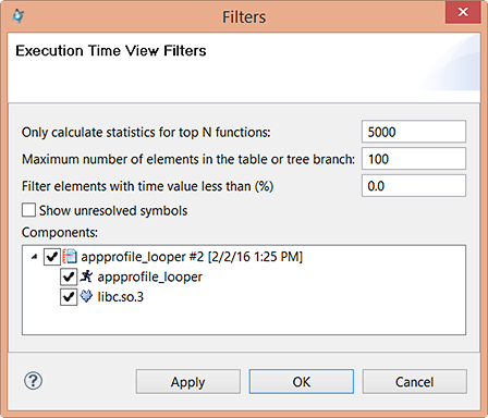 Filtering dialog