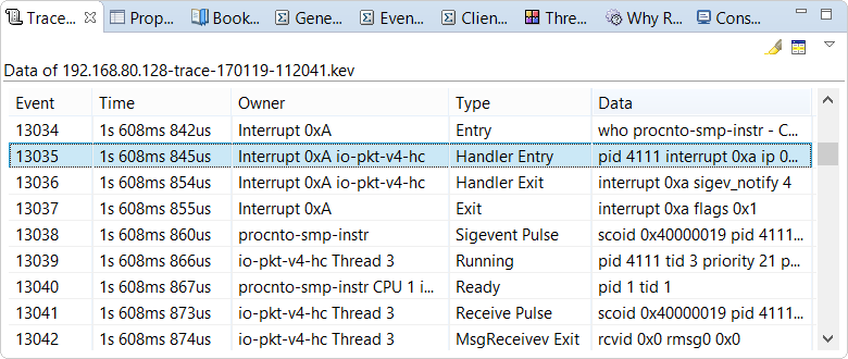 Full Trace Event Log view