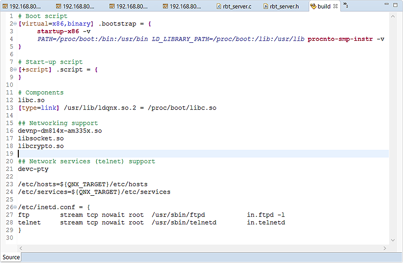 Screenshot of buildfile editor