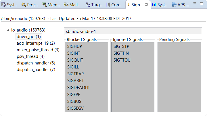 Screenshot of Signal Information view showing blocked, ignored, and pending signals