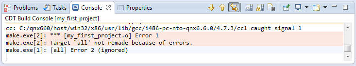 Compile errors in the Console view