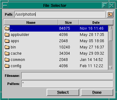 Example of a File Selection dialog