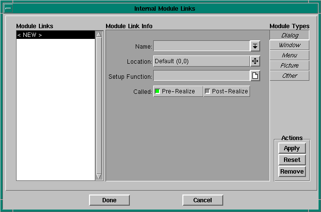 Internal Links dialog