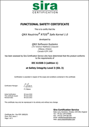 QNX Neutrino Safe Kernel functional safety certificate